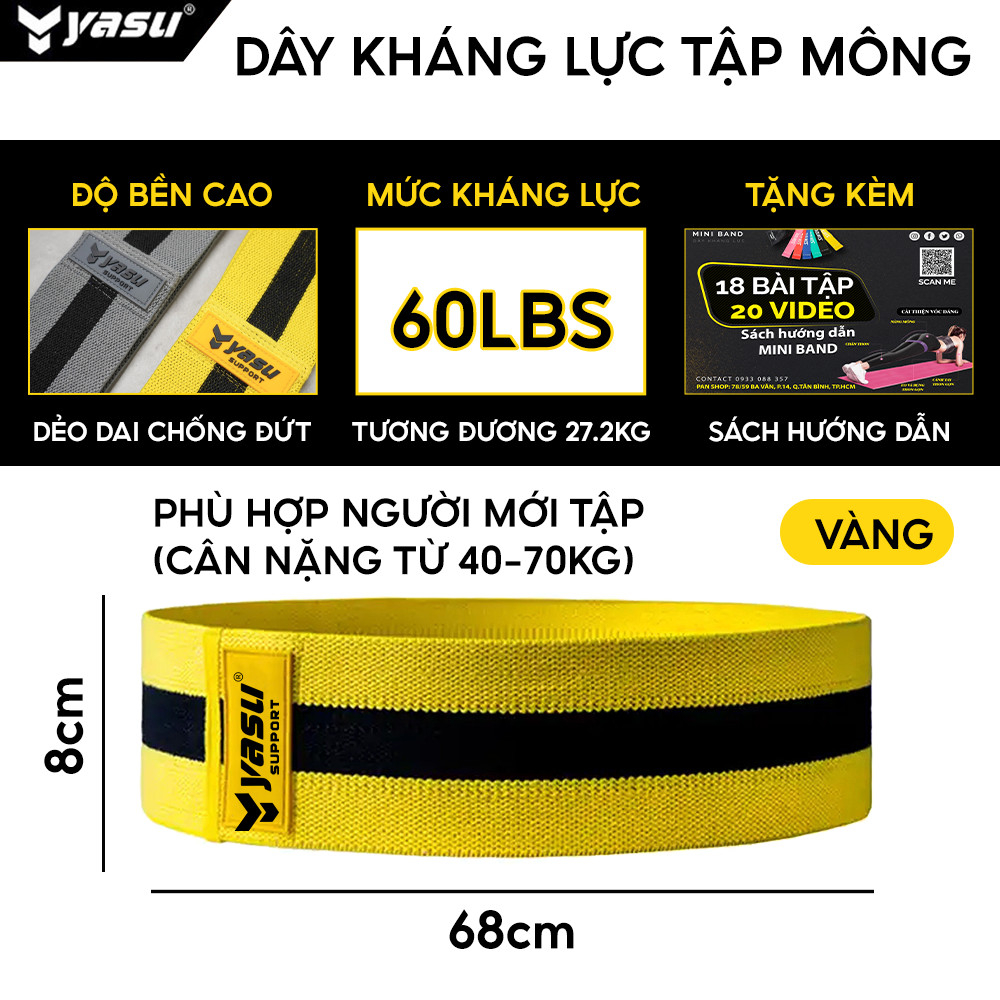 Dây kháng lực tập gym, mini band tập mông đàn hồi power band kháng lực vải Yasu 3604