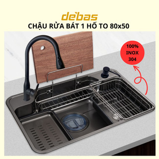 Chậu rửa bát 1 hố đúc inox phủ nano đen bồn rửa chén 1 hộc kiểu dáng nhật bản to to inox sus304 Debas 8050