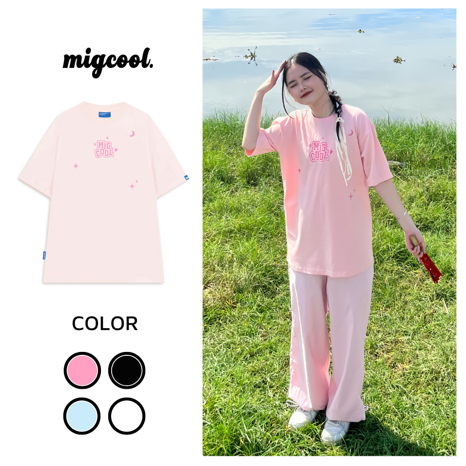 Áo thun thêu MINI ICONS MIGCOOL / Pink Tee Cotton 100% Unisex Form Rộng Tay Lỡ Oversize Local Brand