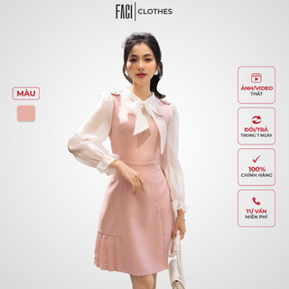 Đầm nữ FACI Carna Dress dáng A, tay bồng phối nơ bản to, chất đũi Hàn thoàng mát FA278