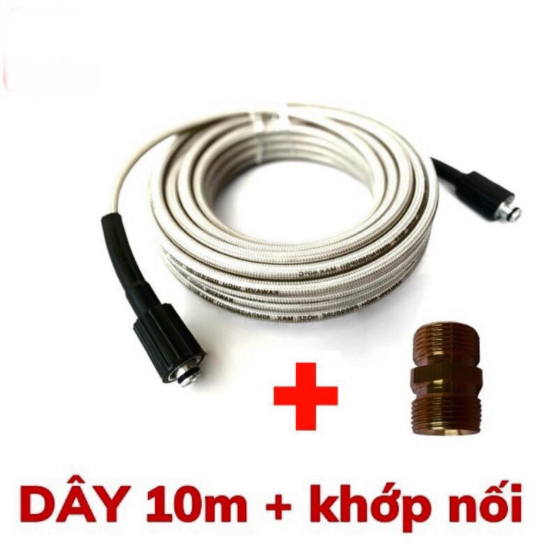 Dây rửa xe, 10, 15, 20, 30m, Dây rửa xe áp lực cao ren 22mm kèm khớp đồng nối dây