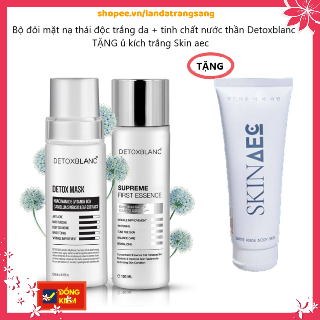 Bộ đôi mặt nạ thải độc trắng da + tinh chất nước thần Detoxblanc TẶNG ủ kích trắng Skin aec