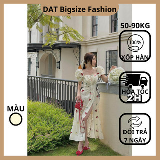 Đầm bigsize hoa xẻ đùi cổ yếm chất xốp hàn hàng thiết kế may đẹp 50-90kg