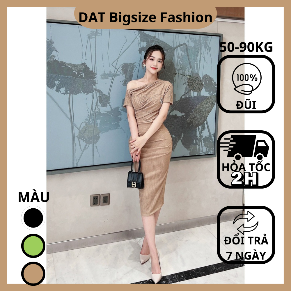 Váy Nữ , Đầm Body Bigsize Lệch Vai Quyến Rũ Thích Hợp Các Chị Mập , Với Chất Xốp Gân Xịn Sò Cao Cấp 50-90kg