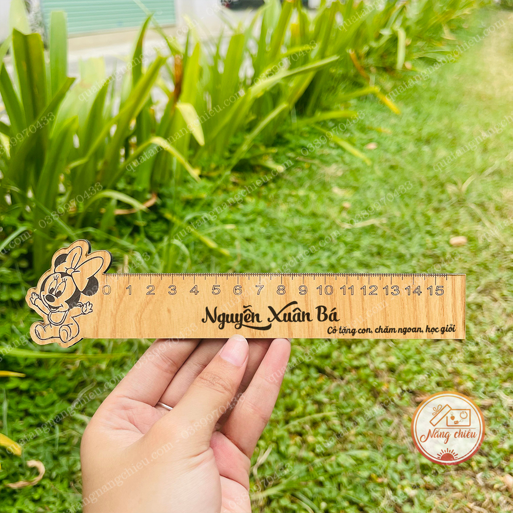 Dụng cụ học tập cho bé, thước kẻ bằng gỗ - thước gỗ khắc tên và nội dung câu chúc dành tặng bé theo yêu cầu