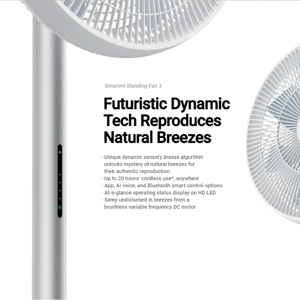 Quạt Đối Lưu Tích Điện Xiaomi Smartmi Gen 3 DC Fan dùng pin 2800mAh 33.6Wh 17 giờ Tốc độ gió100 mức AI