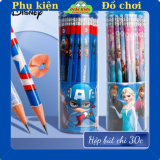 Set 30 cây bút chì, hộp bút chì gỗ in hoạt hình, cây viết chì HB có tẩy cho bé