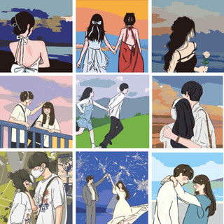 Tranh hóa số, tranh tô màu theo số,tranh sơn dầu, tô màu tranh theo số cô gái chàng trai mẫu mới 2023 có khung 20x20cm