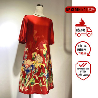 Đầm Trung Niên Nữ D531, Váy Đi Tiệc Cho Mẹ Họa Tiết Hoa Xuân 3D Sang Trọng | Thời Trang NP CLOTHING