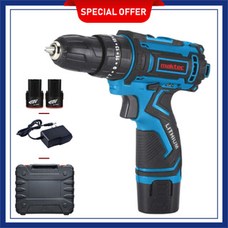 Máy khoan pin 12v Maktec tặng kèm 2 pin sạc và vali nhựa, máy bắn ốc vít dùng pin nhỏ gọn