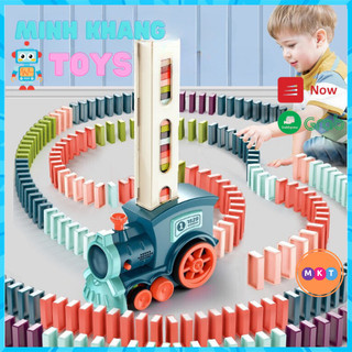 Xe đồ chơi domino, tàu hoả domino mkt xếp tự động, có âm thanh, điều chỉnh hướng dễ dàng - minh khang toys