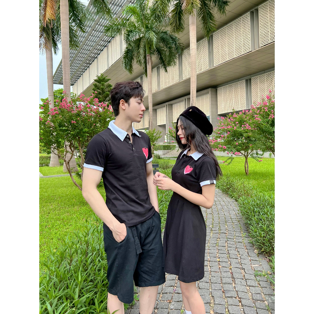Đồ đôi polo dành cho cặp đôi SMALL THINGS ST áo nam polo và váy đầm nữ polo chất liệu cotton 2 chiều Pink Heart Polo 02