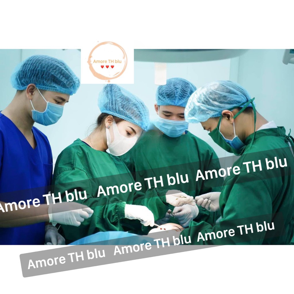 Áo choàng Mổ, Áo khoác phẫu thuật có khẩu trang dành cho bác sĩ Nam Nữ, viện thẩm mỹ màu xanh lá cây vải Kaki tiệt trùng