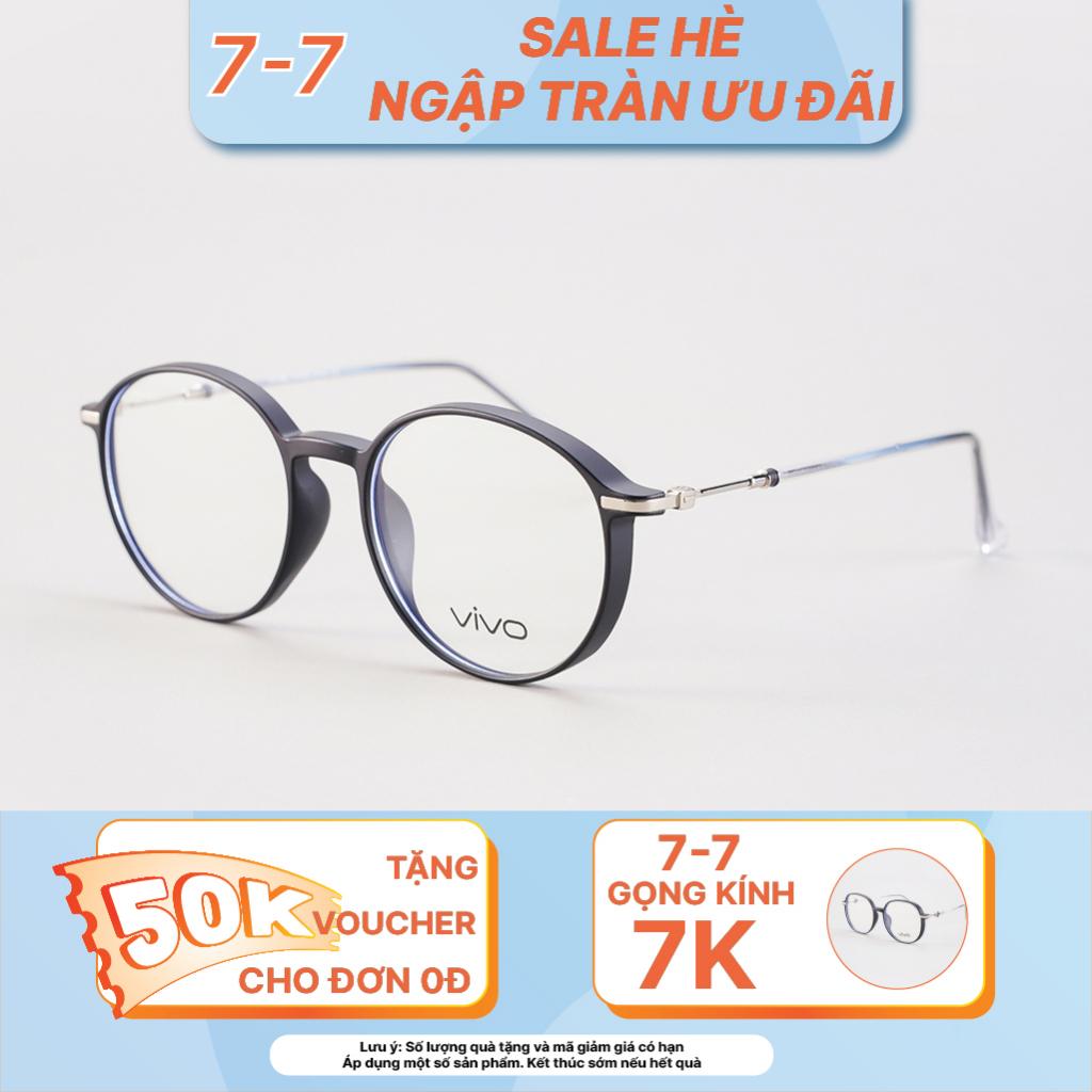 Gọng kính mắt tròn bầu nam nữ LB Eyewear UV 8300 Nhựa mềm thanh mảnh bền nhẹ - Màu đen, hồng, cam, trong suốt, xám, tím