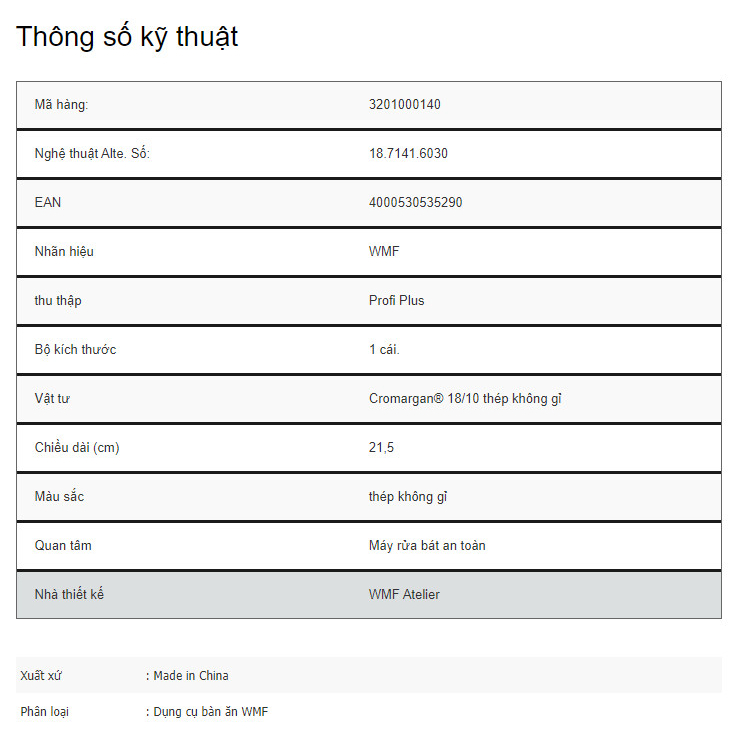 Muỗng Múc Kem WMF PROFI PLUS Thép Không Gỉ Cromargan 18/10 21.5CM - 1871416030