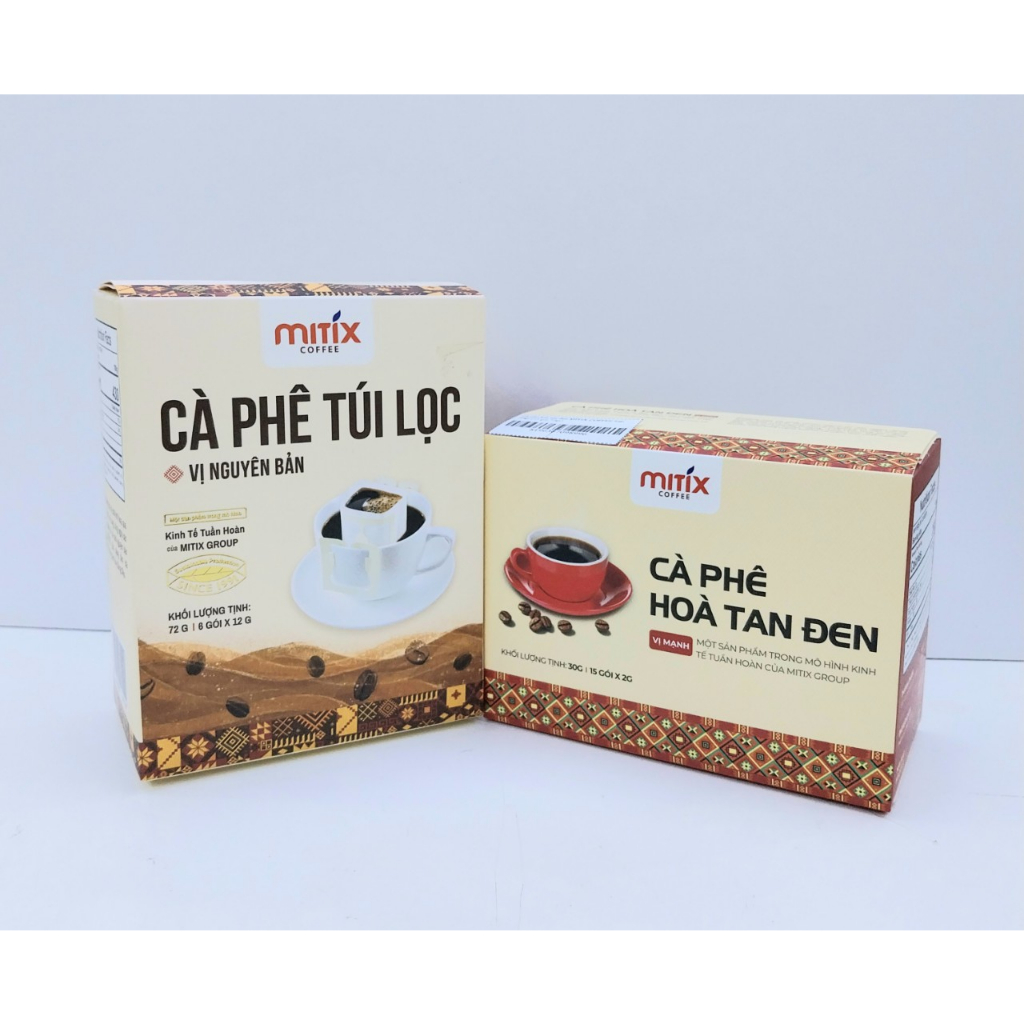 Combo tiện lợi, 1 Hộp cà phê túi lọc Mitix 72g và 1 Hộp cà phê hòa tan đen 30g