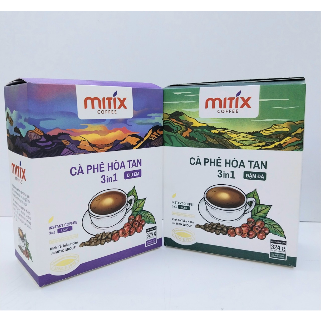 Combo "Trọn Ngày Tỉnh Táo" ,2 Hộp cà phê hòa tan 3in1 Mitix, Hộp 324gr (18 gói x 18gr)