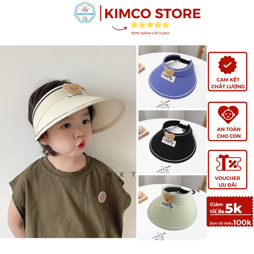 Mũ lưỡi trai nửa đầu cho bé trai bé gái thời trang mùa hè, nón vành rộng chống nắng tia UV họa tiết gấu đáng yêu