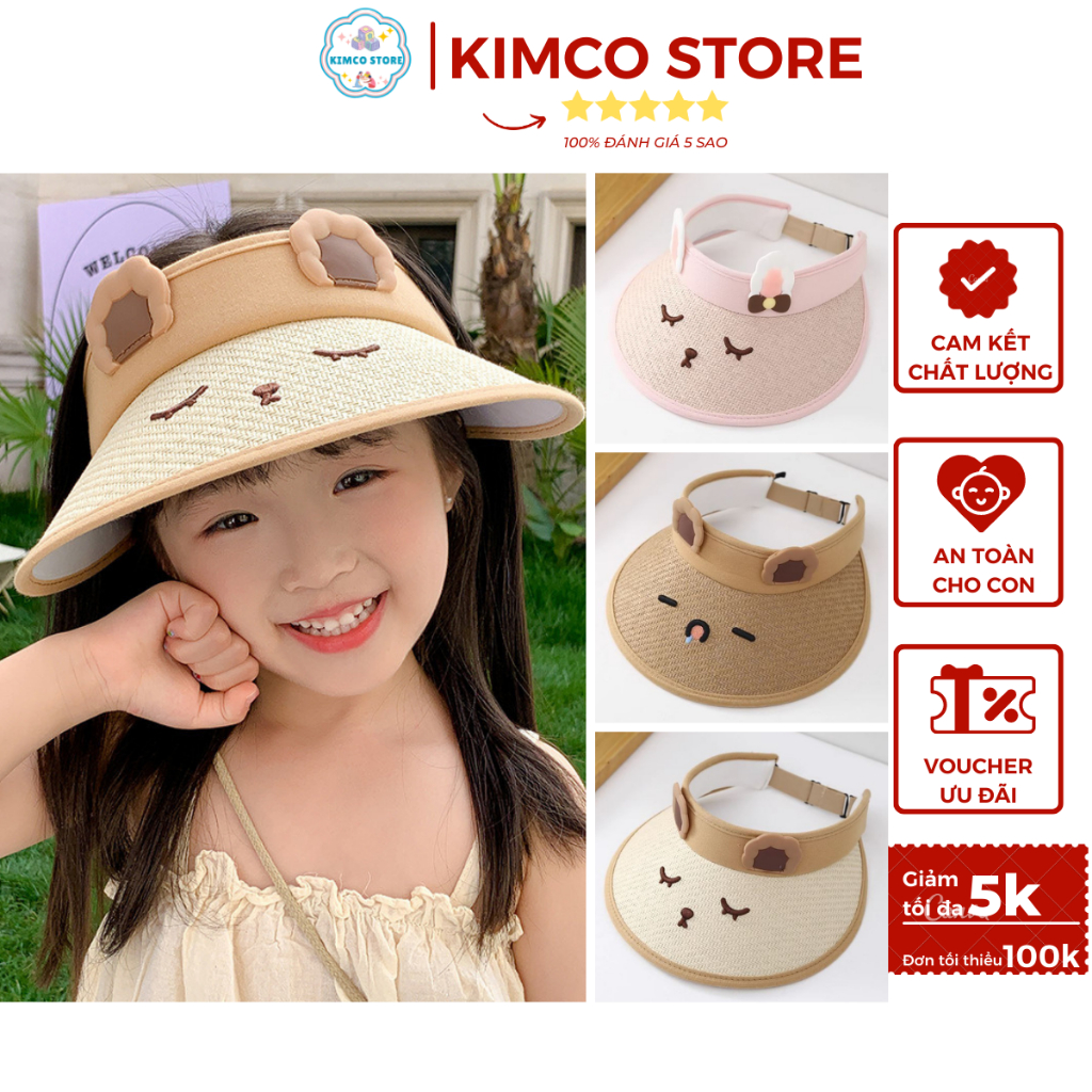 Mũ lưỡi trai nửa đầu cho bé trai bé gái chống nắng chống tia UV mùa hè, nón vành rộng họa tiết gấu đáng yêu