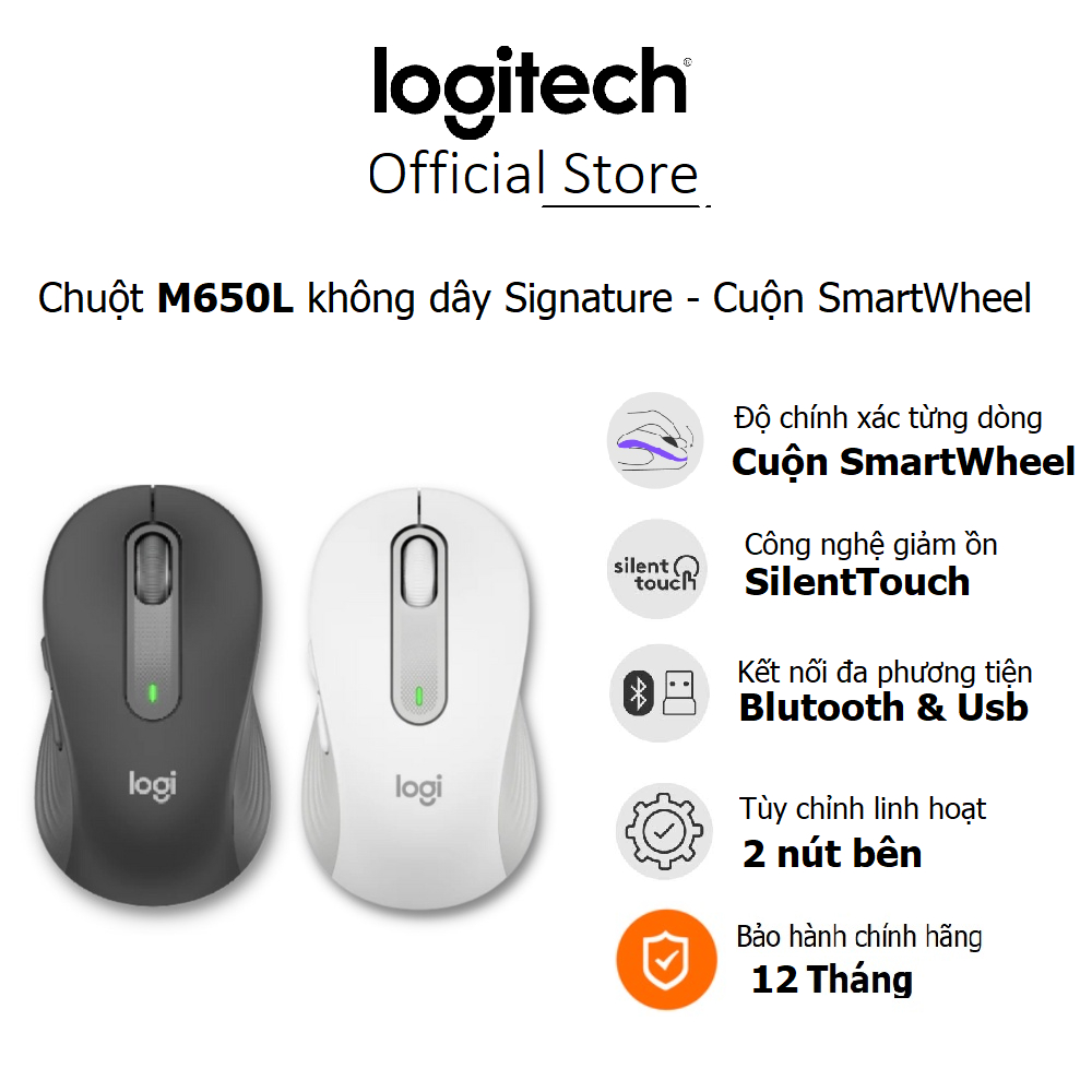Chuột Logitech M650L không dây Signature - Cuộn SmartWheel, giảm ồn, các nút có thể tùy chỉnh