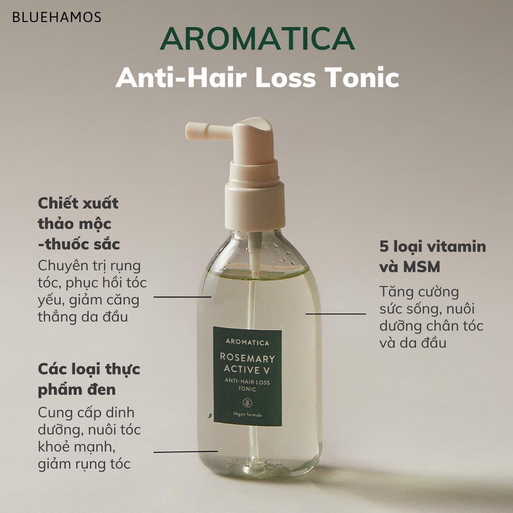 Xịt dưỡng tóc giảm gãy rụng, giảm ngứa, giảm dầu thuần chay Aromatica Rosemary / Active V / Teatree 100ml