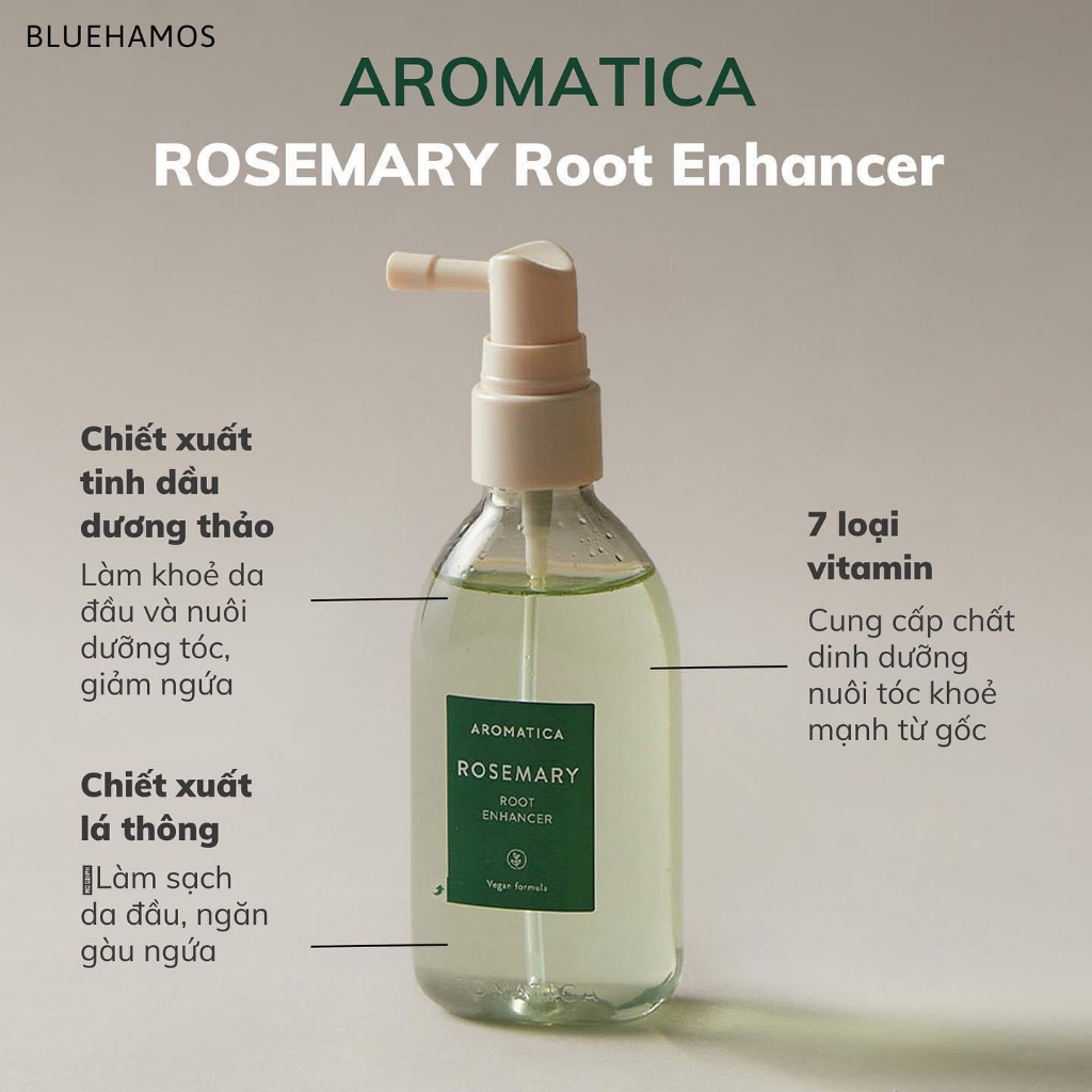 Xịt dưỡng tóc giảm gãy rụng, giảm ngứa, giảm dầu thuần chay Aromatica Rosemary / Active V / Teatree 100ml