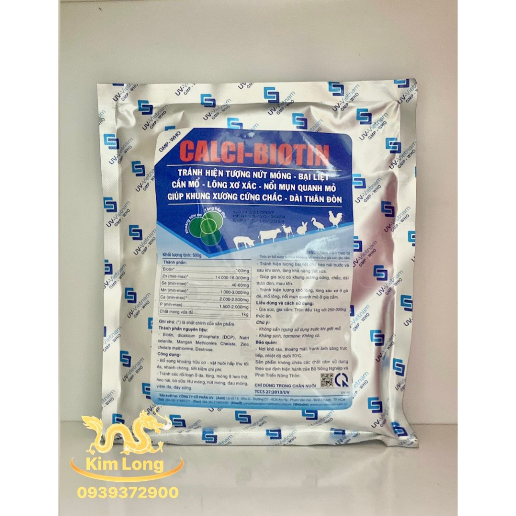 CALCI-BIOTIN 500g Bổ Sung Khoáng Hữu Cơ, Tránh Nứt Móng-Bại Liệt-Cắn Mổ-Lông Xơ Xác...