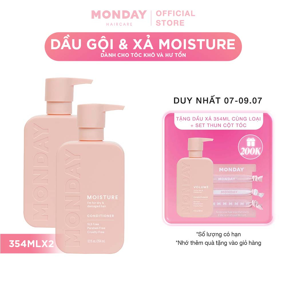 Combo Dầu Gội và Dầu Xả dành cho tóc khô và hư tổn Monday Moisture 354ml/chai