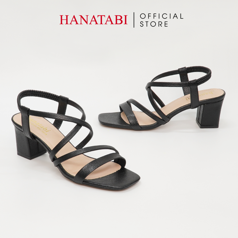 Sandal Nữ Hanatabi 2 Quai Chéo Mũi Vuông Gót Cao 5cm Hậu Thun Đế TA Cao Cấp Chống Trơn Trượt Mã HNSDT5F856
