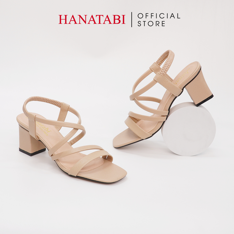 Sandal Nữ Hanatabi 2 Quai Chéo Mũi Vuông Gót Cao 5cm Hậu Thun Đế TA Cao Cấp Chống Trơn Trượt Mã HNSDT5F856