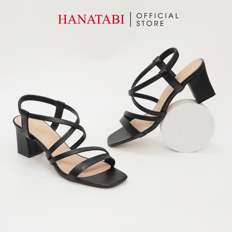 Sandal Nữ Hanatabi 2 Quai Chéo Mũi Vuông Gót Cao 5cm Hậu Thun Đế TA Cao Cấp Chống Trơn Trượt Mã HNSDT5F856