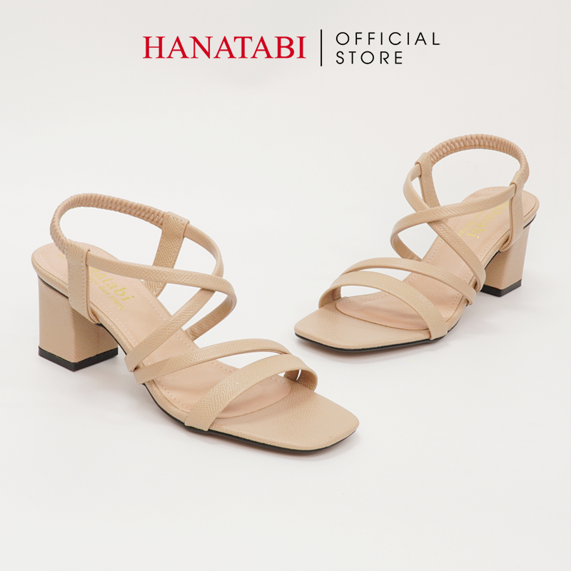 Sandal Nữ Hanatabi 2 Quai Chéo Mũi Vuông Gót Cao 5cm Hậu Thun Đế TA Cao Cấp Chống Trơn Trượt Mã HNSDT5F856