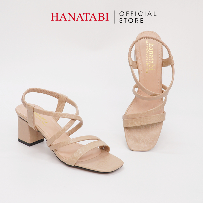 Sandal Nữ Hanatabi 2 Quai Chéo Mũi Vuông Gót Cao 5cm Hậu Thun Đế TA Cao Cấp Chống Trơn Trượt Mã HNSDT5F856