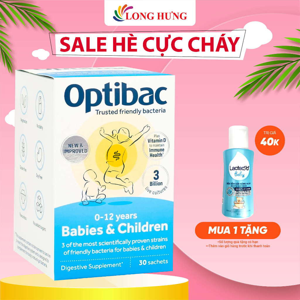 Men vi sinh dành cho trẻ em OptiBac Probiotics For Babies & Children hỗ trợ cân bằng vi sinh cho bé (2gói/30 gói)