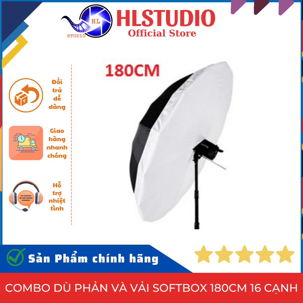 Combo Dù Phản và Vải Softbox 180cm 16 Cạnh HL Studio