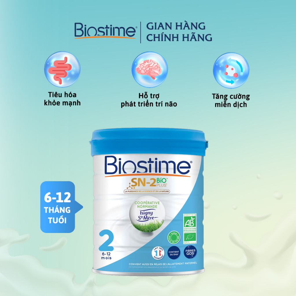 Sữa bò Organic 100% Biostime SN-2 Bio Plus Organic số 2 Hộp 800g