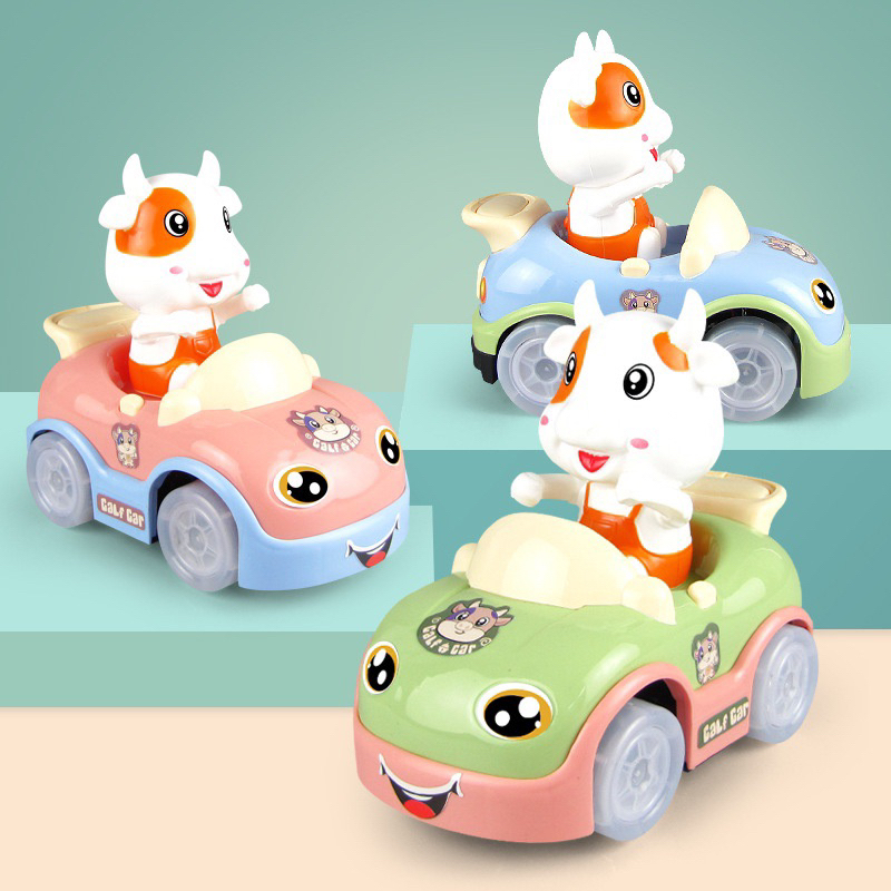 Đồ chơi bò sữa lái xe hoạt hình dễ thương,phát đèn và nhạc vui nhộn