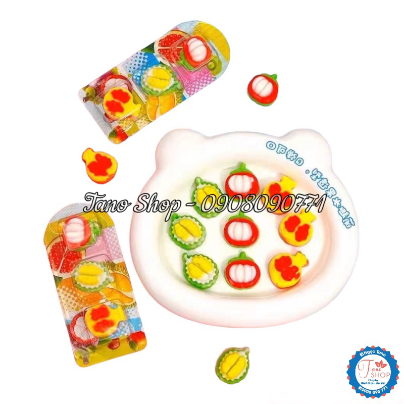Kẹo dẻo 3D hình trái cây sầu riêng / măng cụt / lựu xinh xắn - Hongkong | Ăn vặt ngon rẻ cho bé