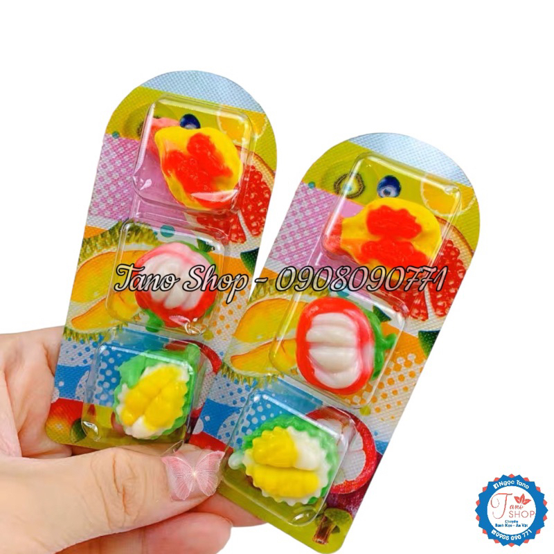 Kẹo dẻo 3D hình trái cây sầu riêng / măng cụt / lựu xinh xắn - Hongkong | Ăn vặt ngon rẻ cho bé