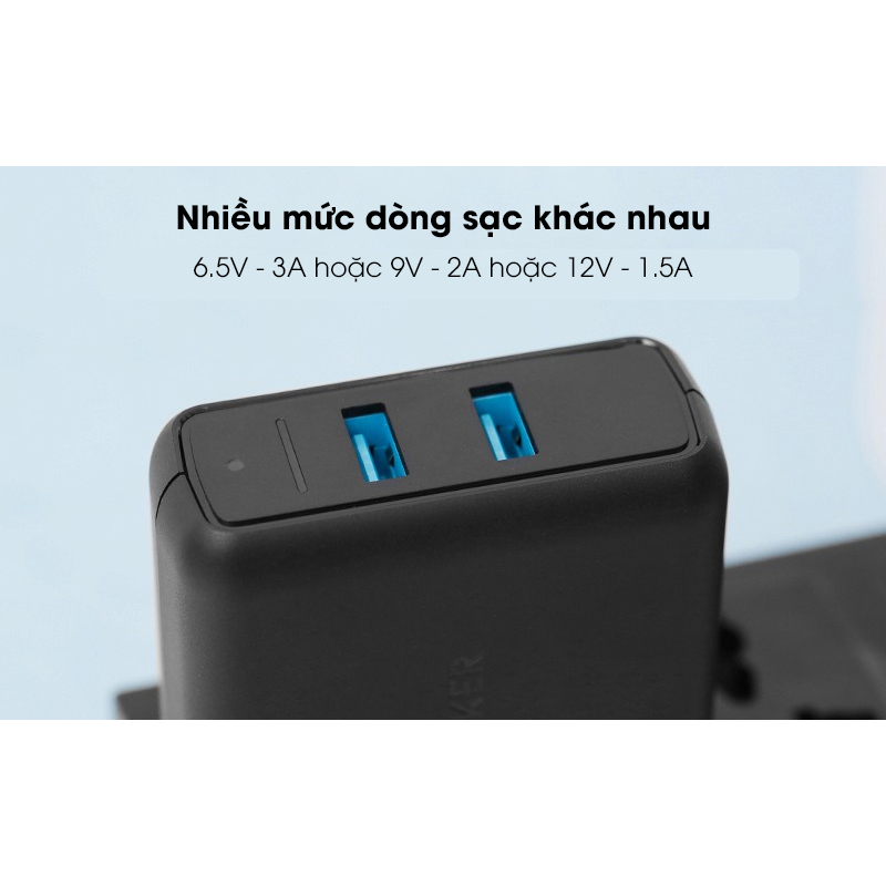 Cốc Sạc nhanh 2 cổng Anker Poweport Speed 2, 39w, QC 3.0 - A2025