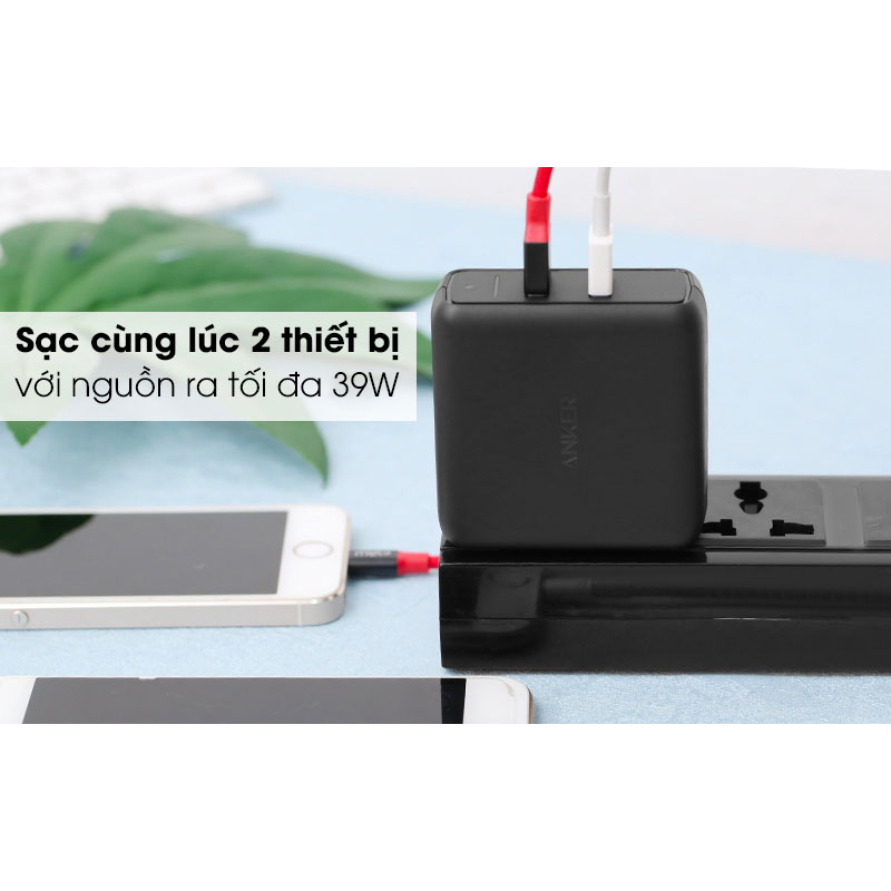 Cốc Sạc nhanh 2 cổng Anker Poweport Speed 2, 39w, QC 3.0 - A2025