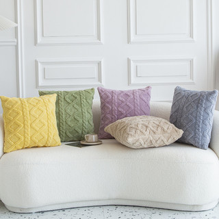  VỎ Gối Tựa Lưng Trang Trí Sofa Vải Len Sợi Chạy Vân Hình Thoi Nổi Cao Cấp ĐX210