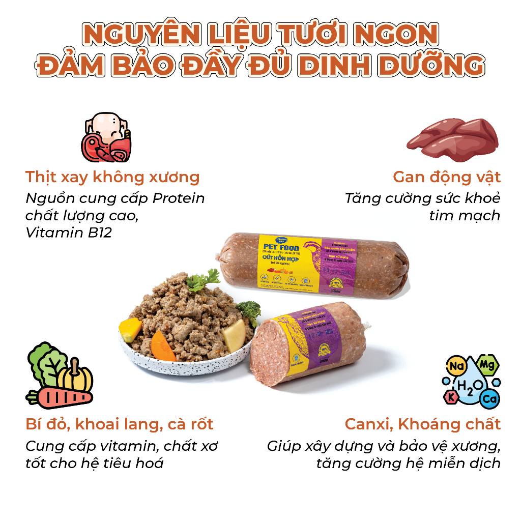 Thức Ăn Cho Chó Mèo MASTERCARE  Thịt Tươi  Đủ Vị Gà Bò Heo Cá Cút Thức Ăn Cho Chó  Mèo 5 Vị  Bảo Quản 6 Tháng 500G