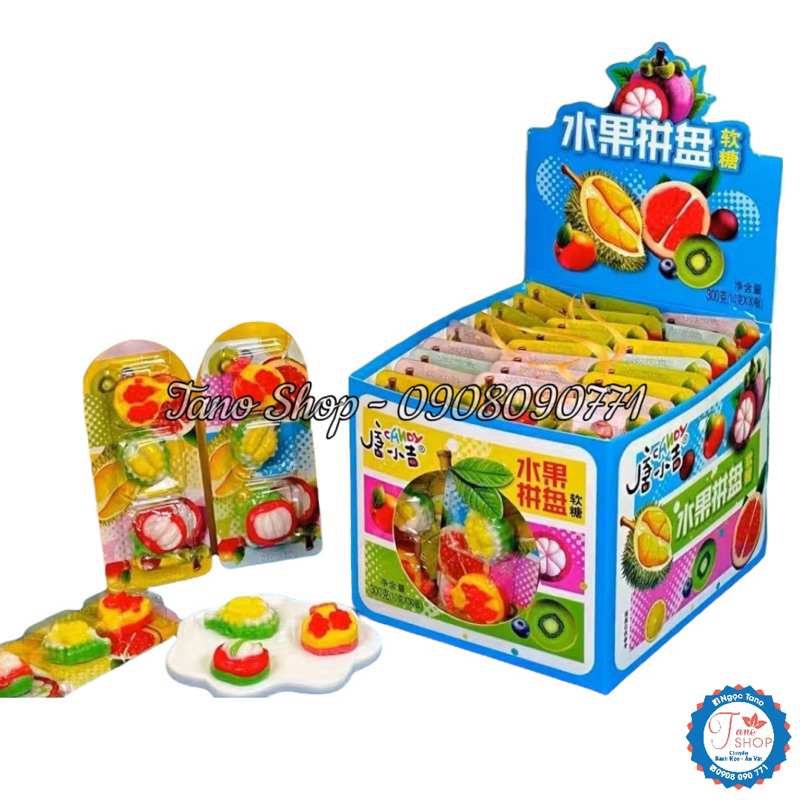 Một vỉ kẹo dẻo hình trái cây sầu riêng / măng cụt / lựu xinh xắn - Hongkong | Ăn vặt ngon rẻ cho bé