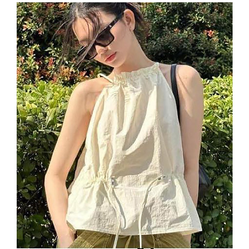 ÁO YẾM ZARA XUẤT TUỒN VẢI NYLON CÓ DÂY RÚT MÀU KEM - 7385/007