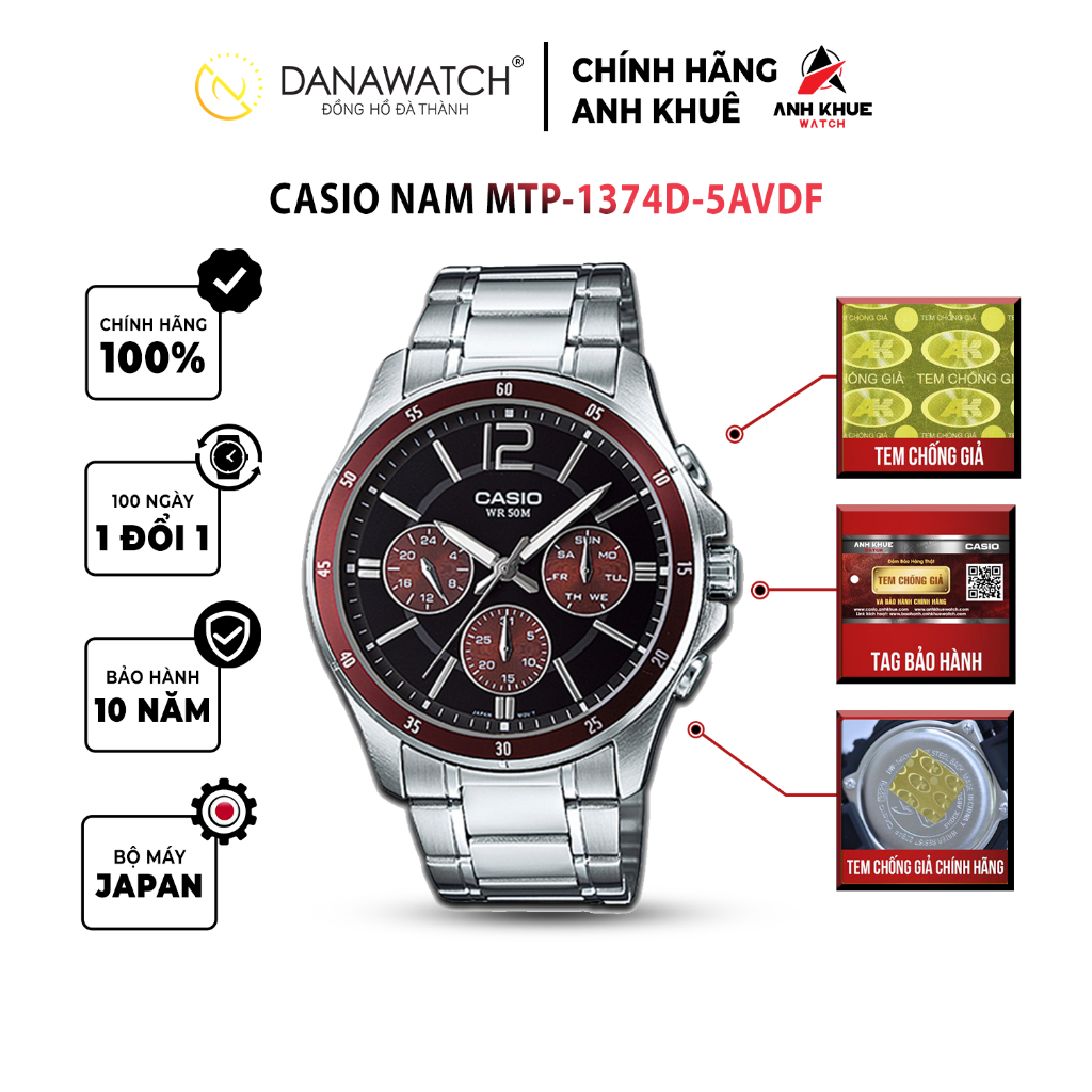 Đồng hồ Casio Nam chính hãng Casio Nhật Bản MTP-1374D-5AVDF thép không gỉ chống nước tốt