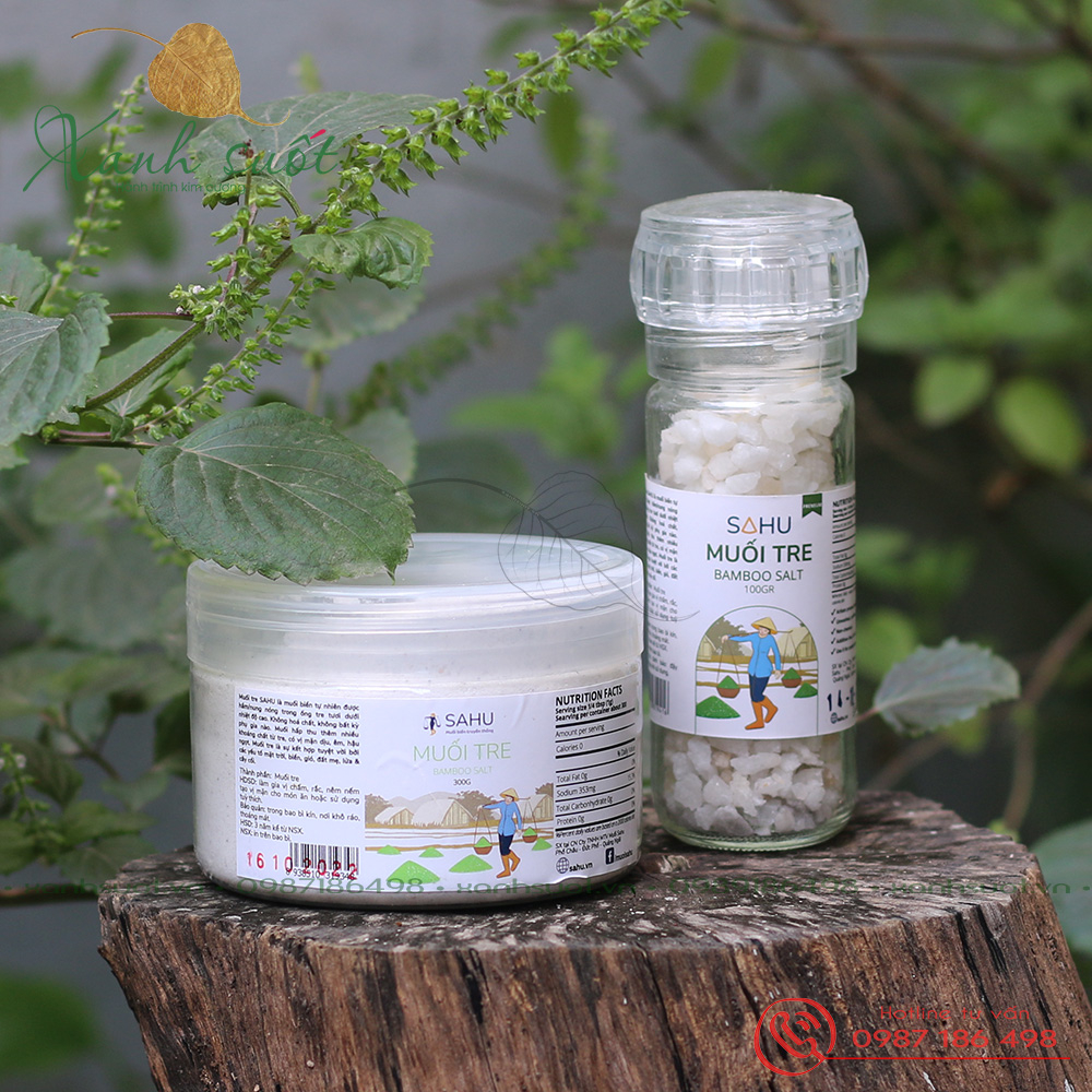 MUỐI HẦM TRE SAHU 300g - BAMBOO SALT -  Muối biển tự nhiên  - Nung trong ống tre - Mặn dịu ngọt hậu - Xanh Suốt SG