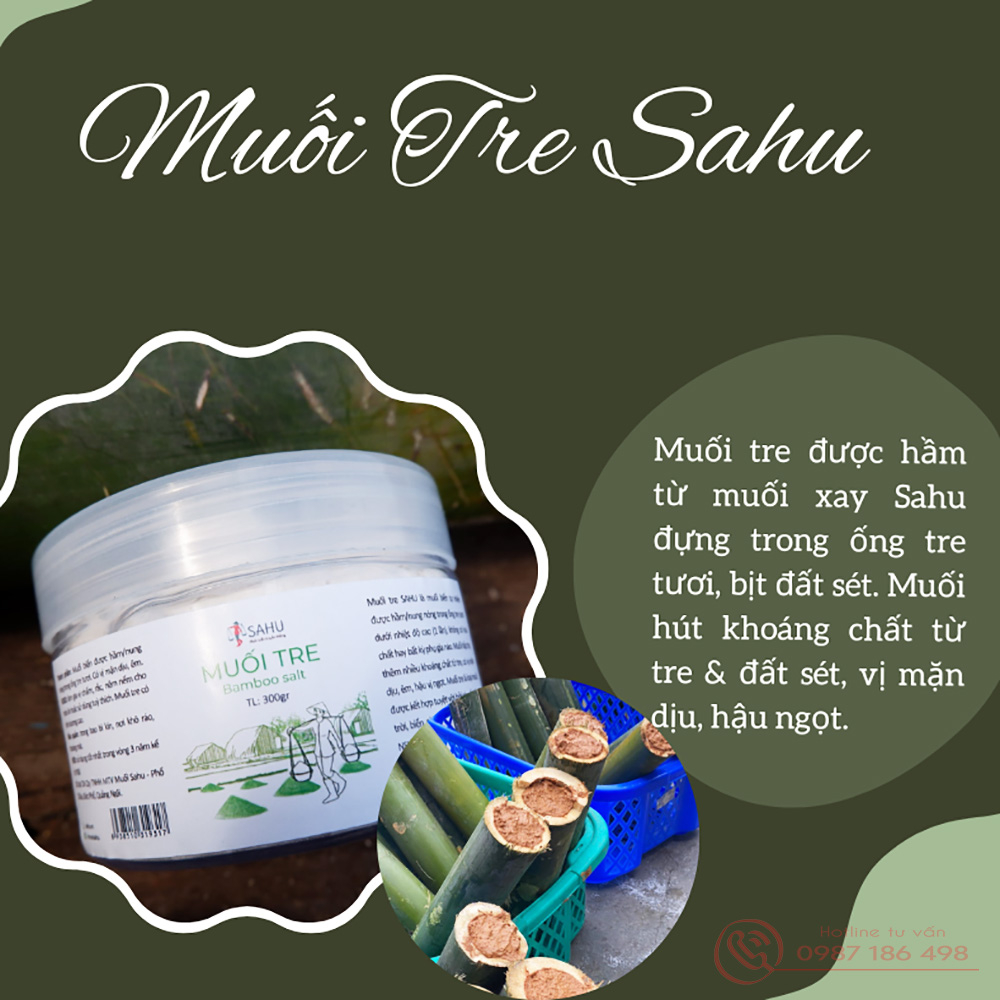 MUỐI HẦM TRE SAHU 300g - BAMBOO SALT -  Muối biển tự nhiên  - Nung trong ống tre - Mặn dịu ngọt hậu - Xanh Suốt SG