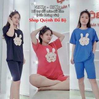 Đồ bộ nữ mặc nhà bộ mặc nhà bigsize sau sinh dễ thương thun cotton quần lửng set thỏ thêu S163