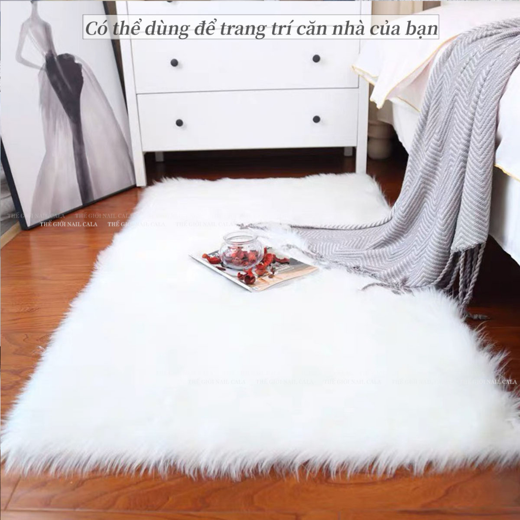 Thảm lông trắng 1m - Thảm lông chụp ảnh móng mẫu sản phẩm nail -Thảm lông trải sàn 100cm- Thảm lông chụp ảnh mẫu giá rẻ